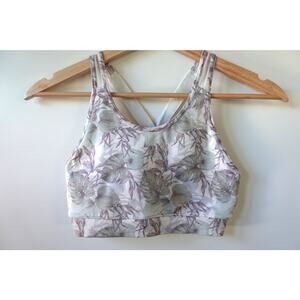 Punto Blanco Womens Sports Bra Large White Purple Palm Leaf Print Tropical Crop